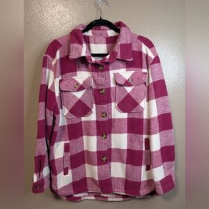 Pink and White Plaid Button-Up Shacket Large.
